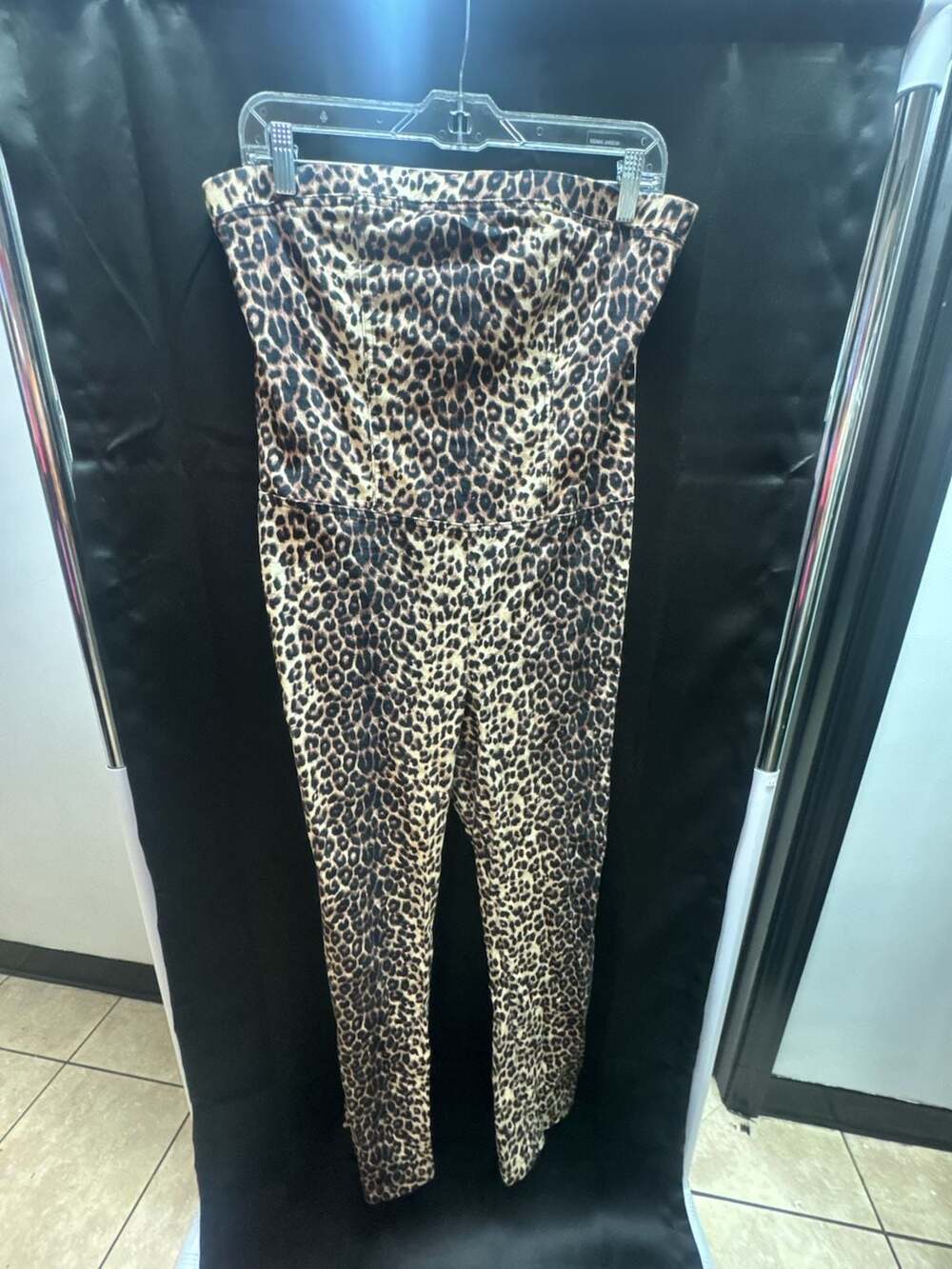 Vintage Blue Strapless Leopard Print Jumpsuit